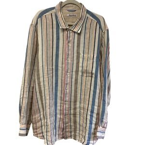 Tommy Bahama Mens XXL Linen Multi Colored Striped Long Sleeve Button Down Shirt